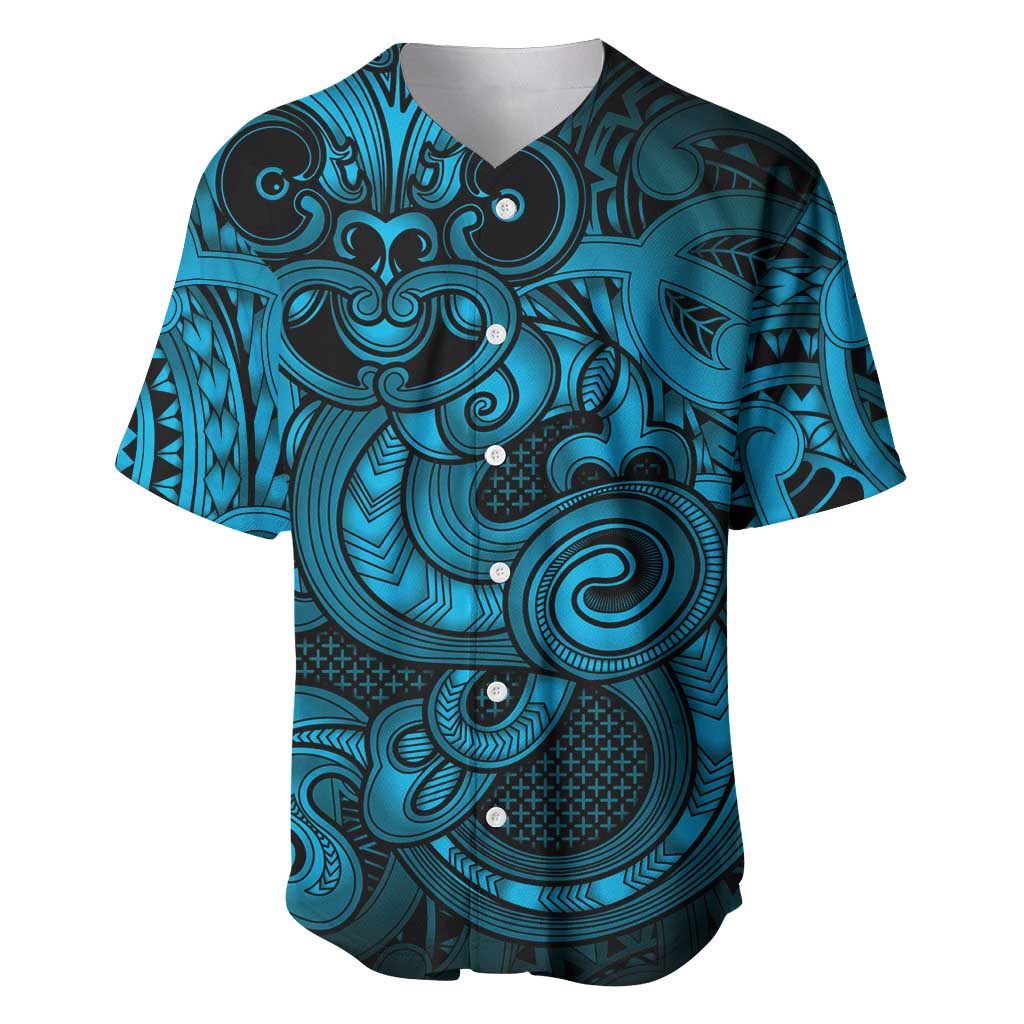 Aotearoa Maori Hei Tiki Baseball Jersey Kikorangi Kowhaiwhai Puhoro Motif LT9 Blue - Polynesian Pride