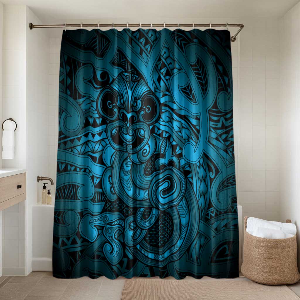 Aotearoa Maori Hei Tiki Bathroom Set Kikorangi Kowhaiwhai Puhoro Motif LT9 Shower Curtain Only Blue - Polynesian Pride