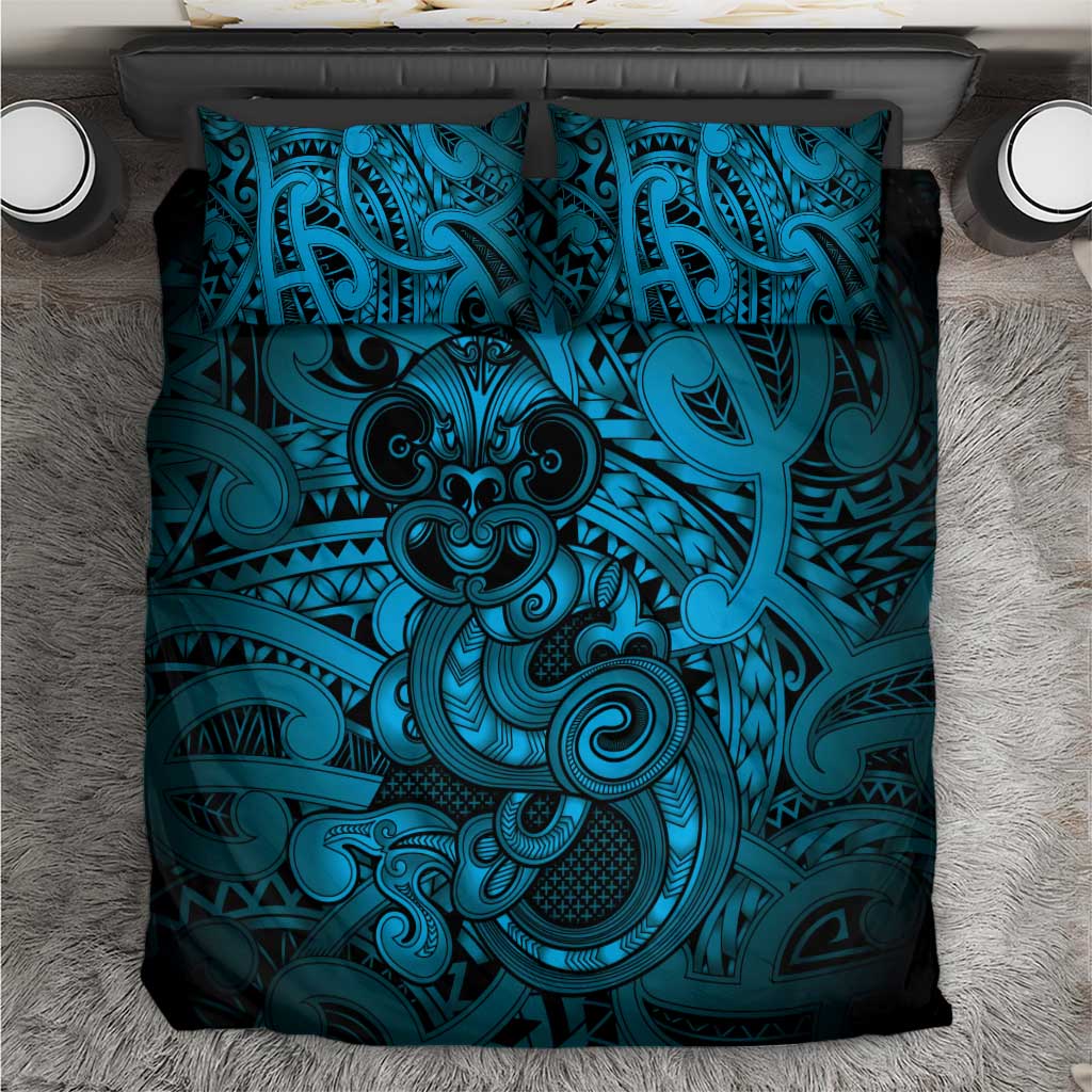 Aotearoa Maori Hei Tiki Bedding Set Kikorangi Kowhaiwhai Puhoro Motif LT9 Blue - Polynesian Pride