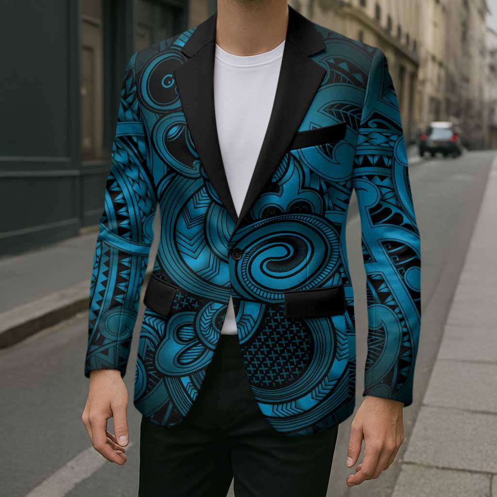 Aotearoa Maori Hei Tiki Blazer Kikorangi Kowhaiwhai Puhoro Motif LT9 - Polynesian Pride