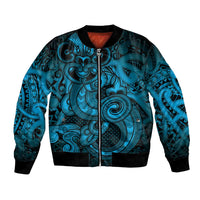 Aotearoa Maori Hei Tiki Bomber Jacket Kikorangi Kowhaiwhai Puhoro Motif LT9 Unisex Blue - Polynesian Pride