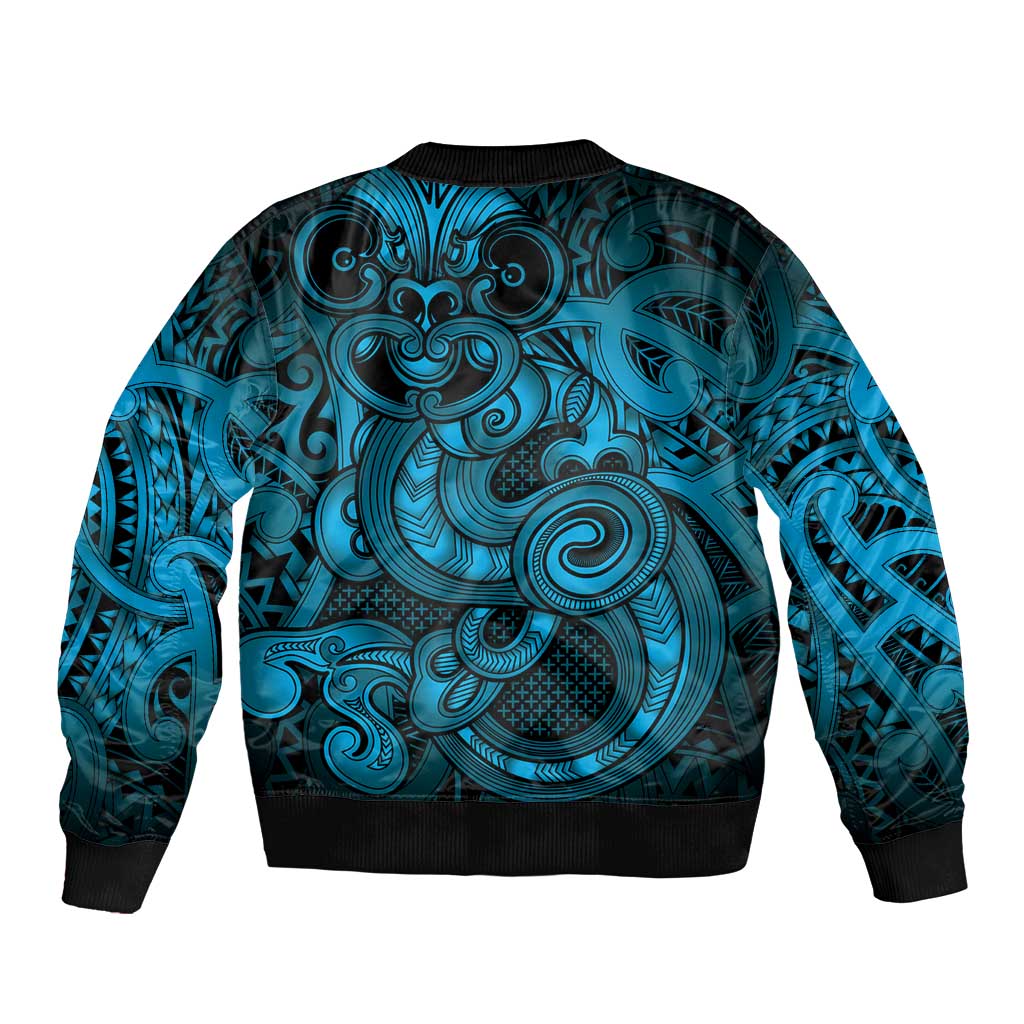 Aotearoa Maori Hei Tiki Bomber Jacket Kikorangi Kowhaiwhai Puhoro Motif LT9 - Polynesian Pride