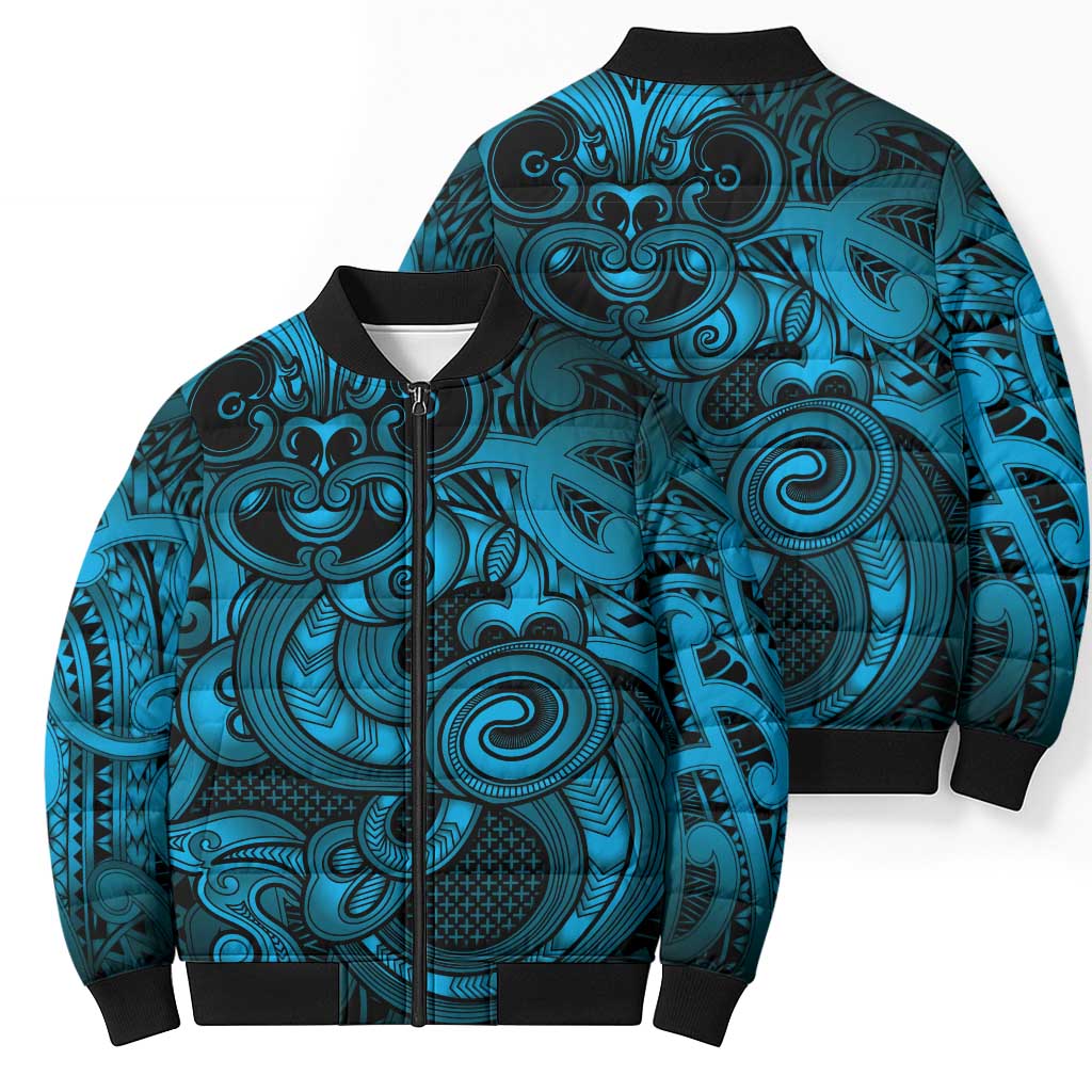 Aotearoa Maori Hei Tiki Bomber Puffer Jacket Kikorangi Kowhaiwhai Puhoro Motif LT9 - Polynesian Pride