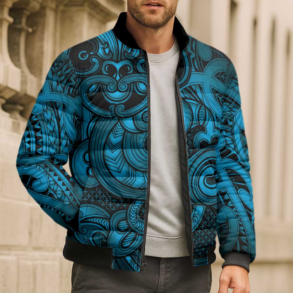 Aotearoa Maori Hei Tiki Bomber Puffer Jacket Kikorangi Kowhaiwhai Puhoro Motif LT9 - Polynesian Pride