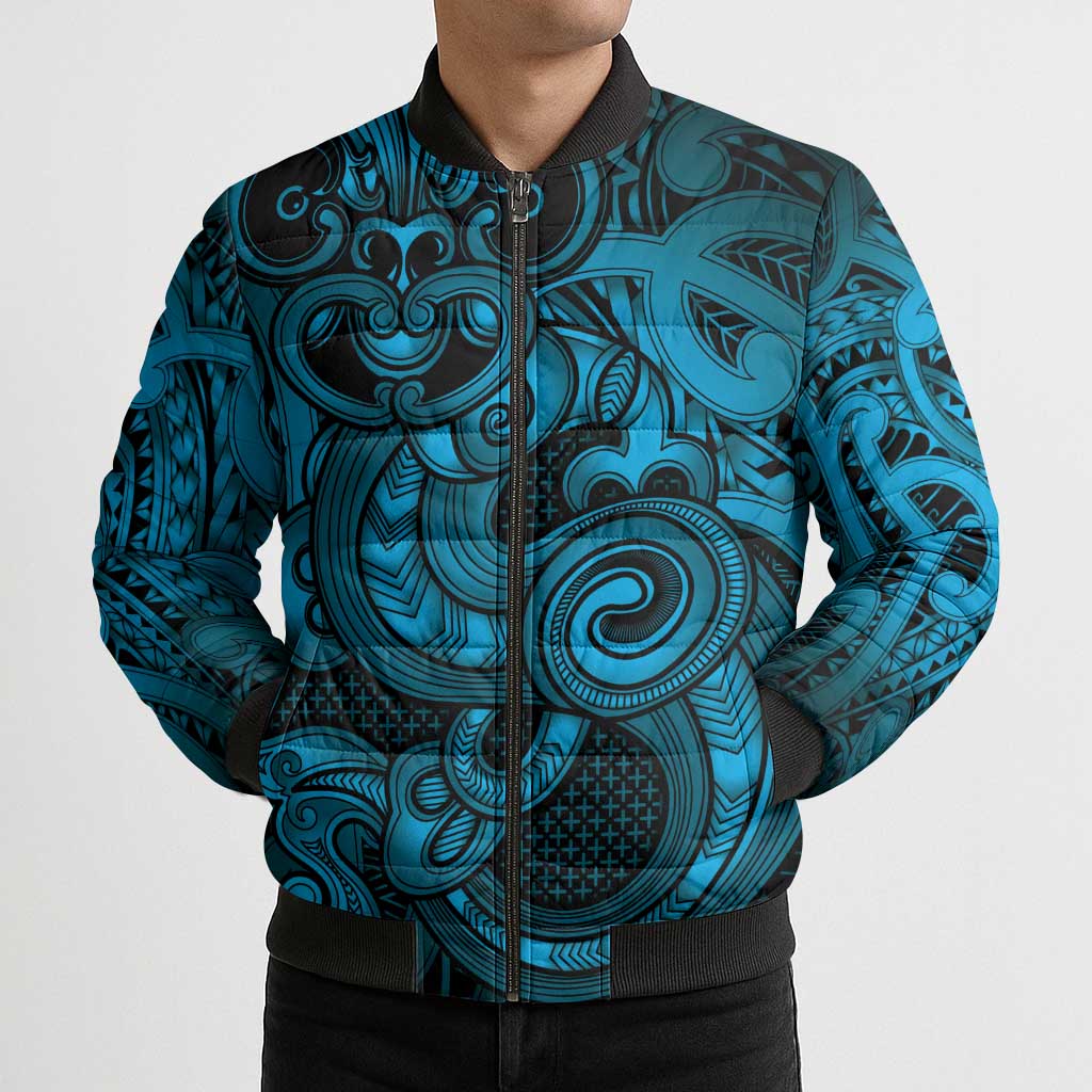 Aotearoa Maori Hei Tiki Bomber Puffer Jacket Kikorangi Kowhaiwhai Puhoro Motif LT9 - Polynesian Pride