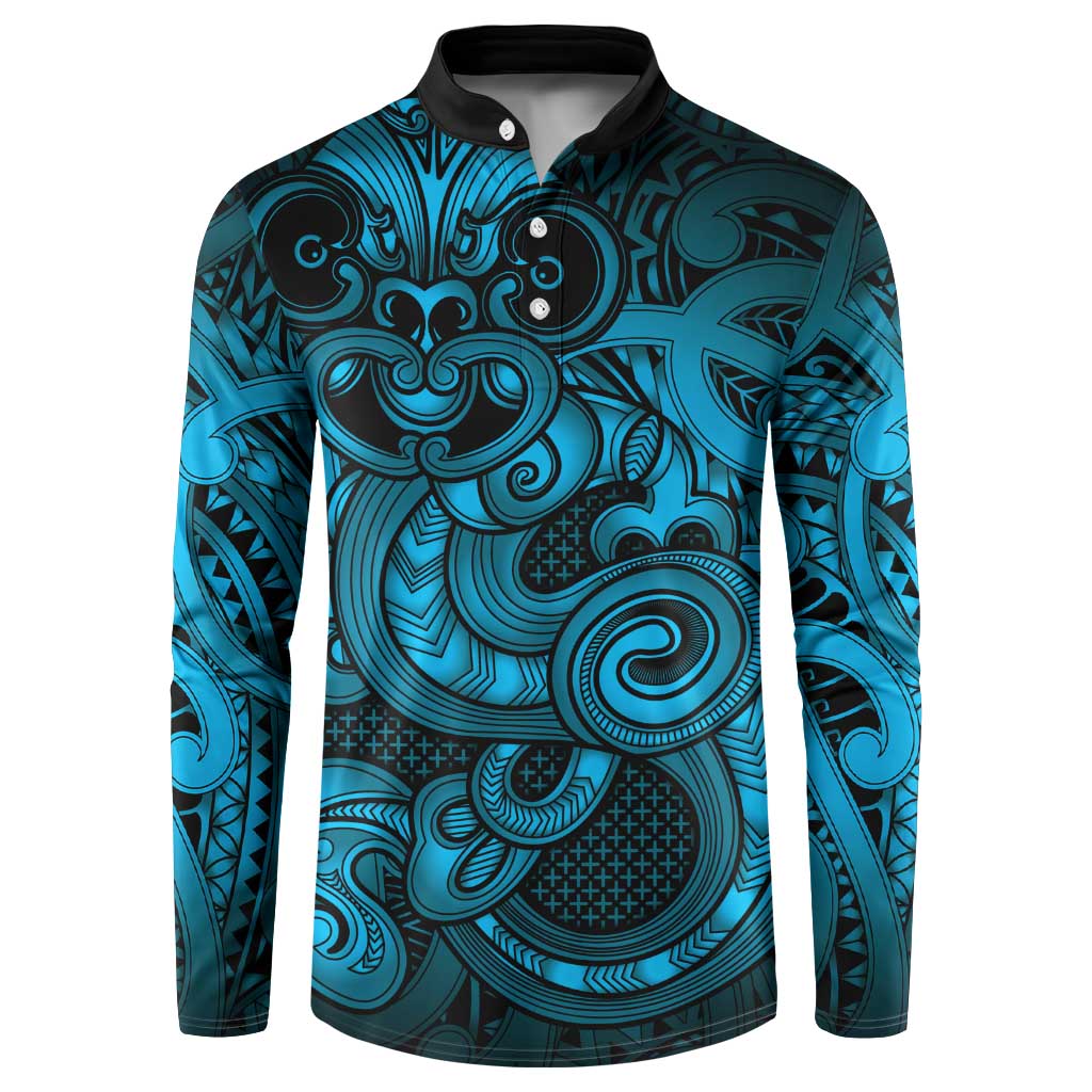 Aotearoa Maori Hei Tiki Button Sweatshirt Kikorangi Kowhaiwhai Puhoro Motif LT9 Blue - Polynesian Pride