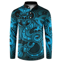 Aotearoa Maori Hei Tiki Button Sweatshirt Kikorangi Kowhaiwhai Puhoro Motif LT9 Blue - Polynesian Pride