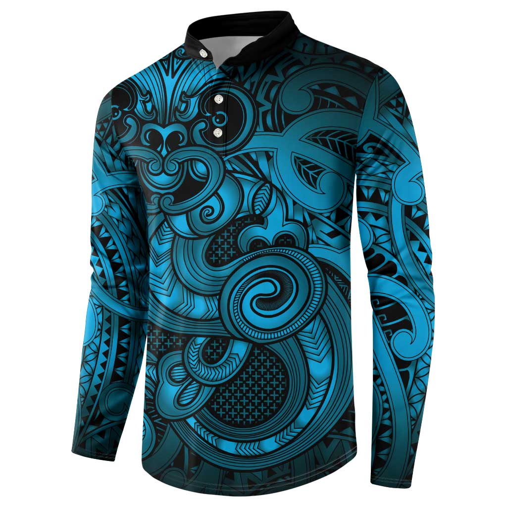 Aotearoa Maori Hei Tiki Button Sweatshirt Kikorangi Kowhaiwhai Puhoro Motif LT9 - Polynesian Pride