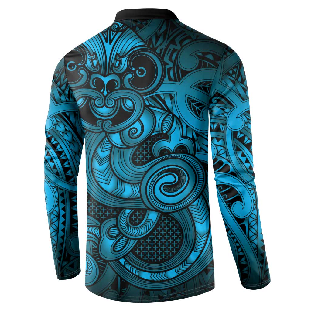 Aotearoa Maori Hei Tiki Button Sweatshirt Kikorangi Kowhaiwhai Puhoro Motif LT9 - Polynesian Pride