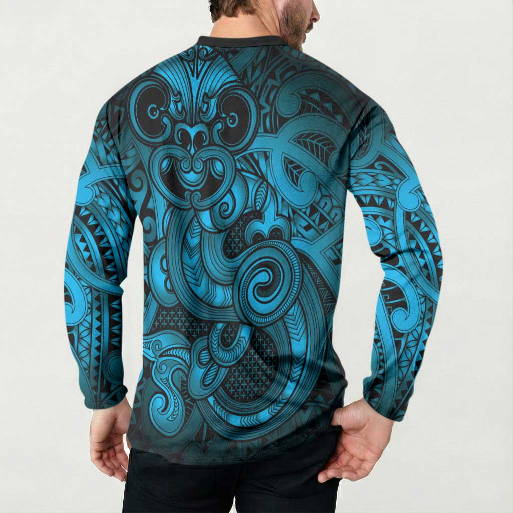 Aotearoa Maori Hei Tiki Button Sweatshirt Kikorangi Kowhaiwhai Puhoro Motif LT9 - Polynesian Pride