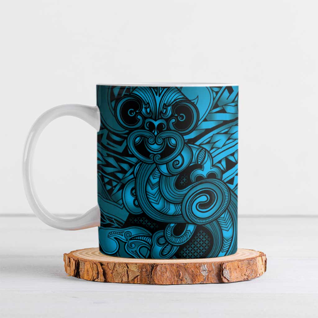 Aotearoa Maori Hei Tiki Ceramic Mug Kikorangi Kowhaiwhai Puhoro Motif LT9 Blue - Polynesian Pride