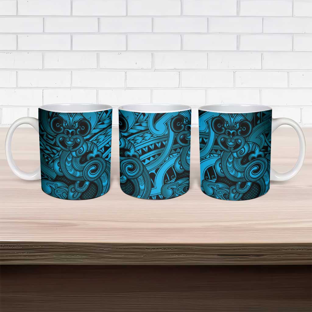 Aotearoa Maori Hei Tiki Ceramic Mug Kikorangi Kowhaiwhai Puhoro Motif LT9 - Polynesian Pride