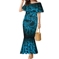 Aotearoa Maori Hei Tiki Family Matching Mermaid Dress and Hawaiian Shirt Kikorangi Kowhaiwhai Puhoro Motif