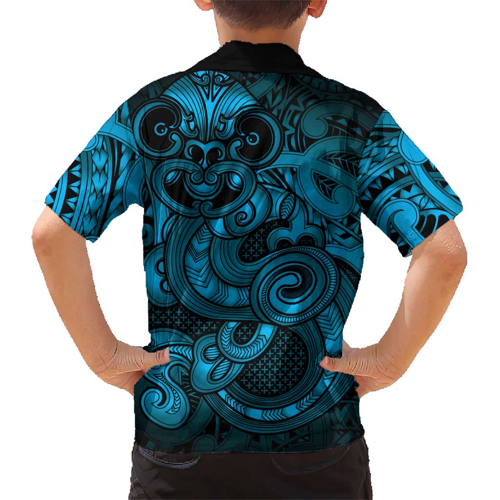 Aotearoa Maori Hei Tiki Family Matching Off Shoulder Short Dress and Hawaiian Shirt Kikorangi Kowhaiwhai Puhoro Motif