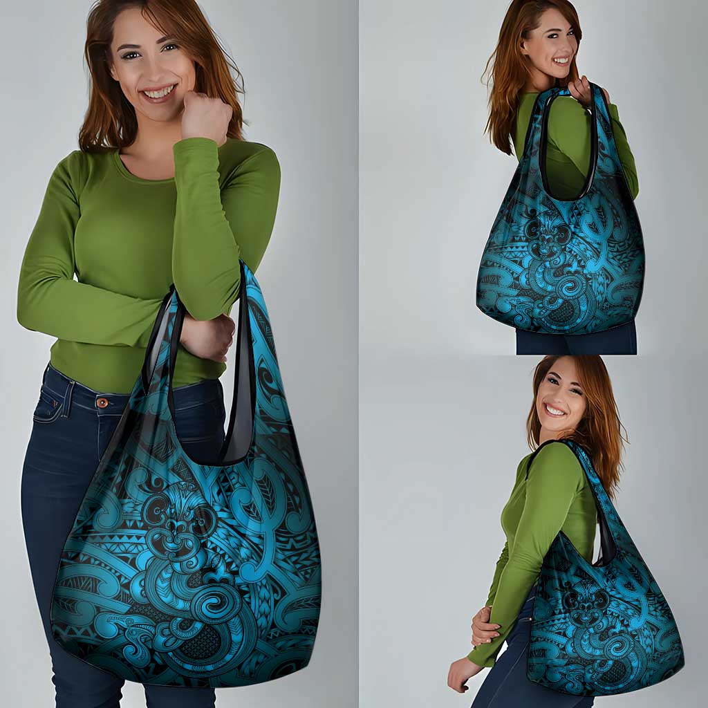 Aotearoa Maori Hei Tiki Grocery Bag Kikorangi Kowhaiwhai Puhoro Motif