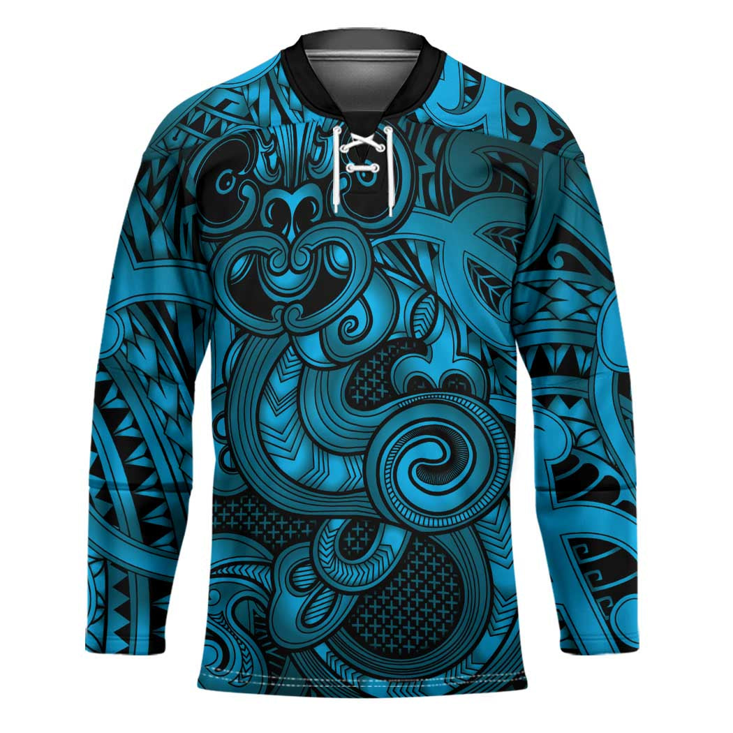 Aotearoa Maori Hei Tiki Hockey Jersey Kikorangi Kowhaiwhai Puhoro Motif LT9 Unisex Blue - Polynesian Pride