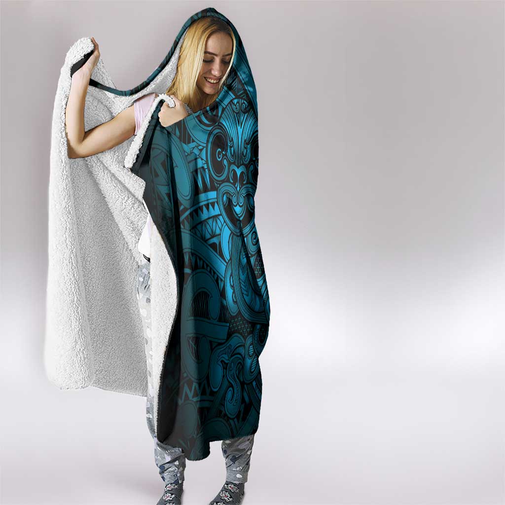 Aotearoa Maori Hei Tiki Hooded Blanket Kikorangi Kowhaiwhai Puhoro Motif
