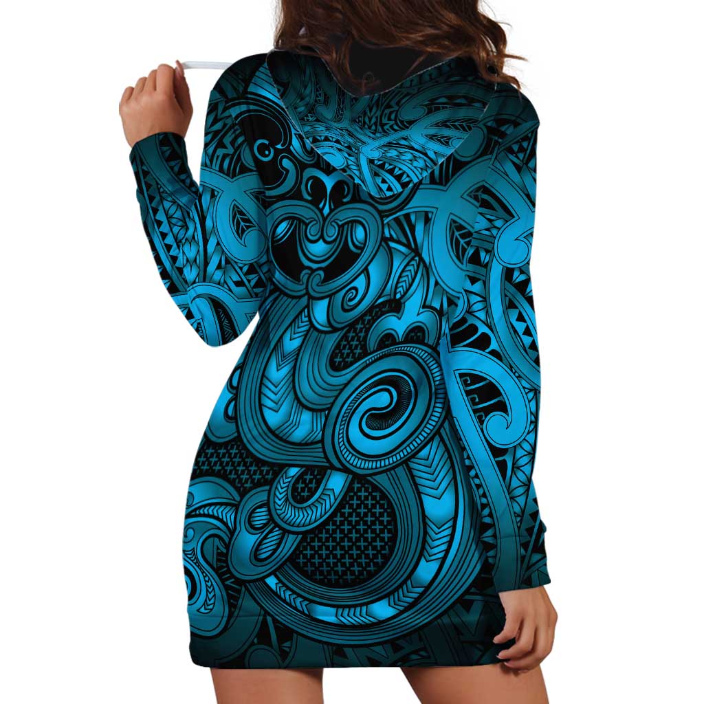 Aotearoa Maori Hei Tiki Hoodie Dress Kikorangi Kowhaiwhai Puhoro Motif