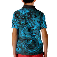 Aotearoa Maori Hei Tiki Kid Polo Shirt Kikorangi Kowhaiwhai Puhoro Motif