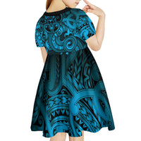 Aotearoa Maori Hei Tiki Kid Short Sleeve Dress Kikorangi Kowhaiwhai Puhoro Motif