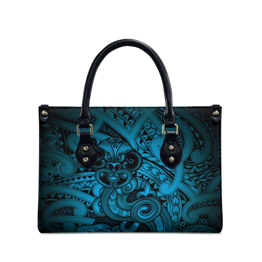 Aotearoa Maori Hei Tiki Leather Bag Kikorangi Kowhaiwhai Puhoro Motif LT9 - Polynesian Pride