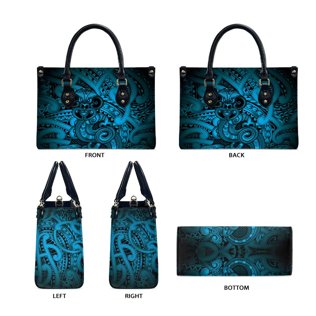 Aotearoa Maori Hei Tiki Leather Bag Kikorangi Kowhaiwhai Puhoro Motif LT9 - Polynesian Pride