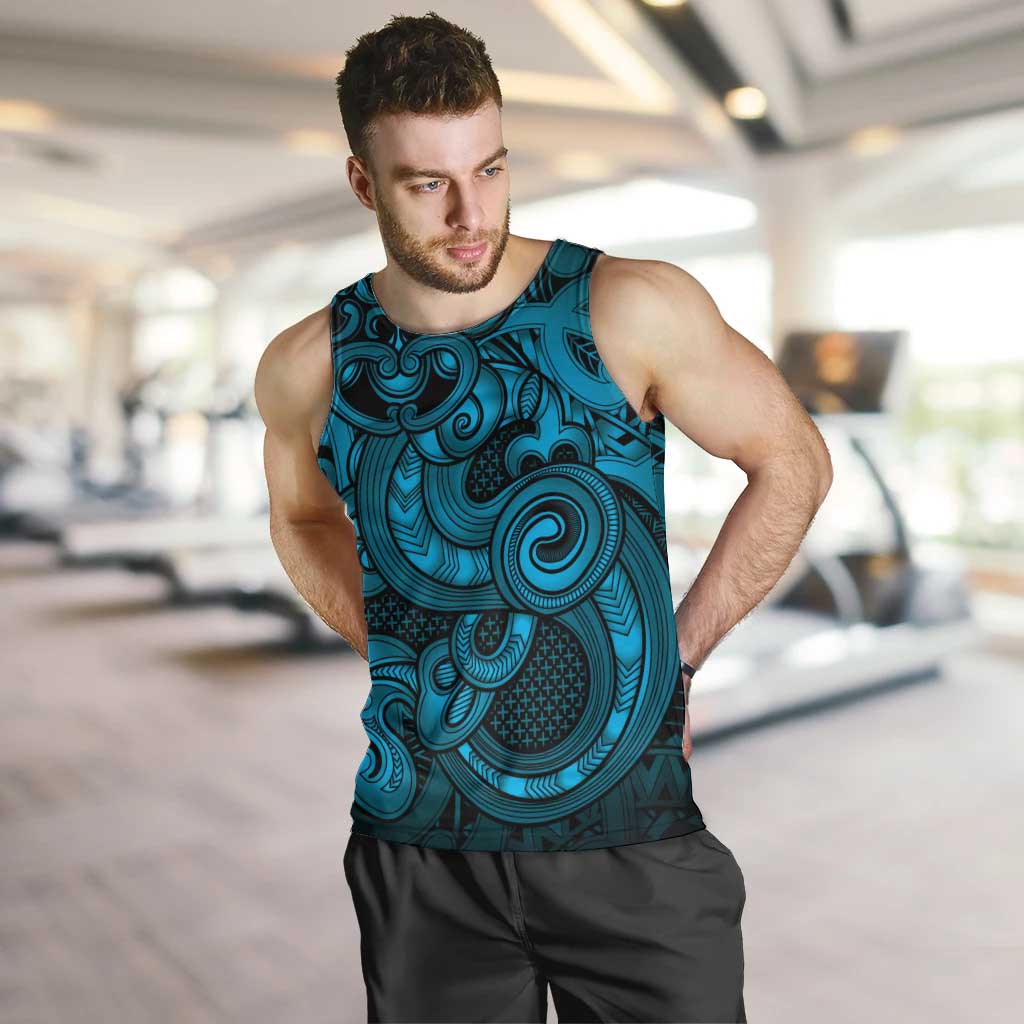 Aotearoa Maori Hei Tiki Men Tank Top Kikorangi Kowhaiwhai Puhoro Motif LT9 Blue - Polynesian Pride