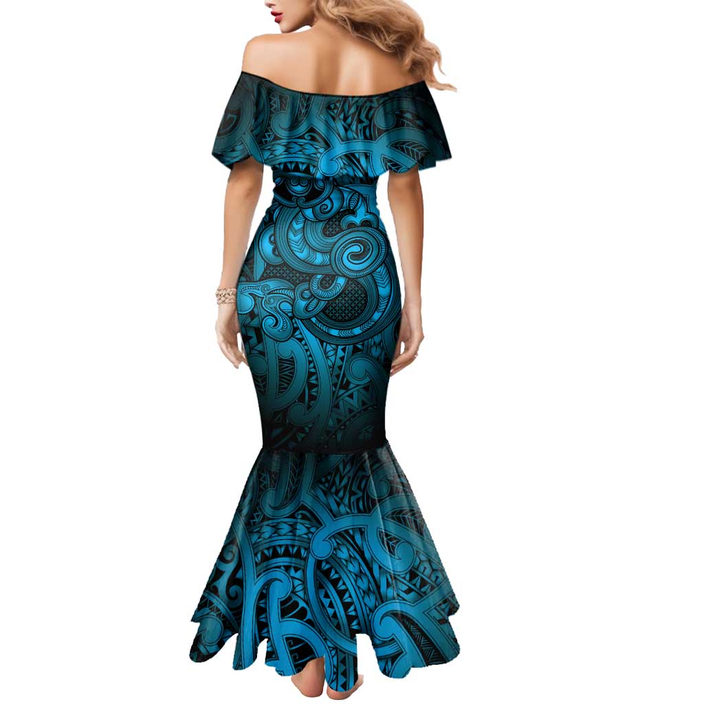 Aotearoa Maori Hei Tiki Mermaid Dress Kikorangi Kowhaiwhai Puhoro Motif