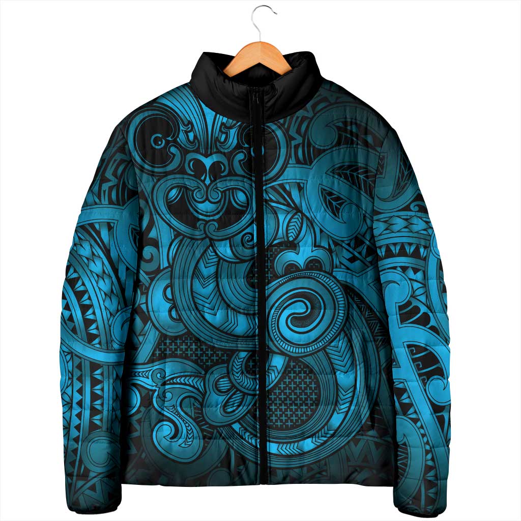 Aotearoa Maori Hei Tiki Padded Jacket Kikorangi Kowhaiwhai Puhoro Motif
