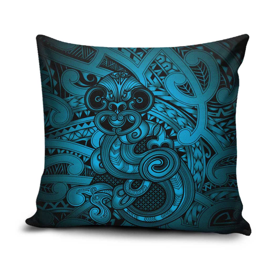 Aotearoa Maori Hei Tiki Pillow Cover Kikorangi Kowhaiwhai Puhoro Motif LT9 Blue - Polynesian Pride