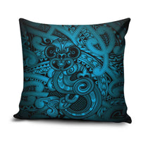 Aotearoa Maori Hei Tiki Pillow Cover Kikorangi Kowhaiwhai Puhoro Motif LT9 Blue - Polynesian Pride