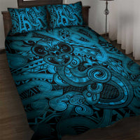 Aotearoa Maori Hei Tiki Quilt Bed Set Kikorangi Kowhaiwhai Puhoro Motif LT9 Blue - Polynesian Pride