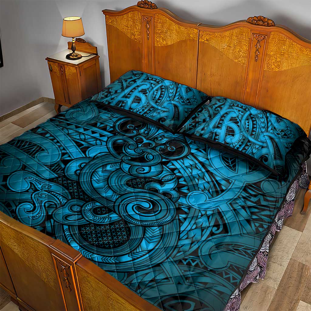 Aotearoa Maori Hei Tiki Quilt Bed Set Kikorangi Kowhaiwhai Puhoro Motif LT9 - Polynesian Pride