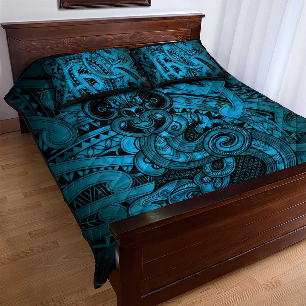 Aotearoa Maori Hei Tiki Quilt Bed Set Kikorangi Kowhaiwhai Puhoro Motif LT9 - Polynesian Pride