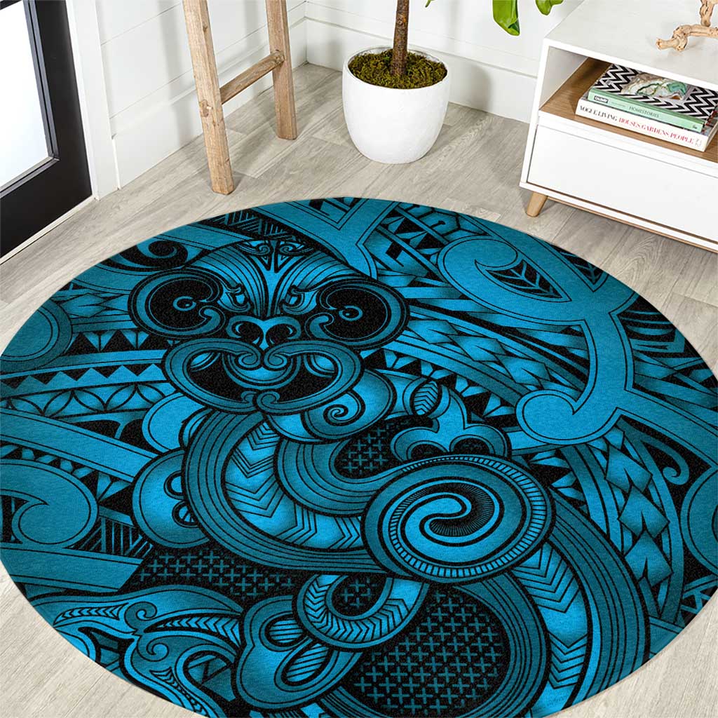 Aotearoa Maori Hei Tiki Round Carpet Kikorangi Kowhaiwhai Puhoro Motif