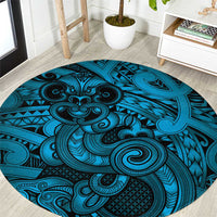 Aotearoa Maori Hei Tiki Round Carpet Kikorangi Kowhaiwhai Puhoro Motif