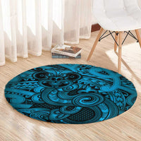 Aotearoa Maori Hei Tiki Round Carpet Kikorangi Kowhaiwhai Puhoro Motif