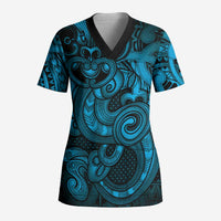 Aotearoa Maori Hei Tiki Scrub Top Kikorangi Kowhaiwhai Puhoro Motif LT9 Adult Blue - Polynesian Pride