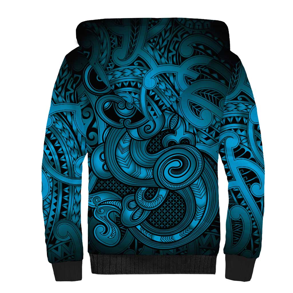 Aotearoa Maori Hei Tiki Sherpa Hoodie Kikorangi Kowhaiwhai Puhoro Motif