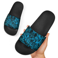 Aotearoa Maori Hei Tiki Slide Sandals Kikorangi Kowhaiwhai Puhoro Motif LT9 - Polynesian Pride