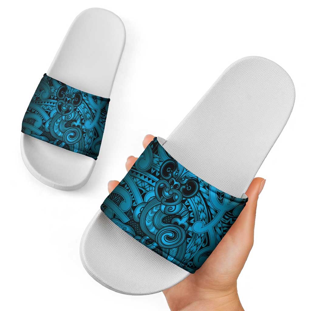 Aotearoa Maori Hei Tiki Slide Sandals Kikorangi Kowhaiwhai Puhoro Motif LT9 - Polynesian Pride