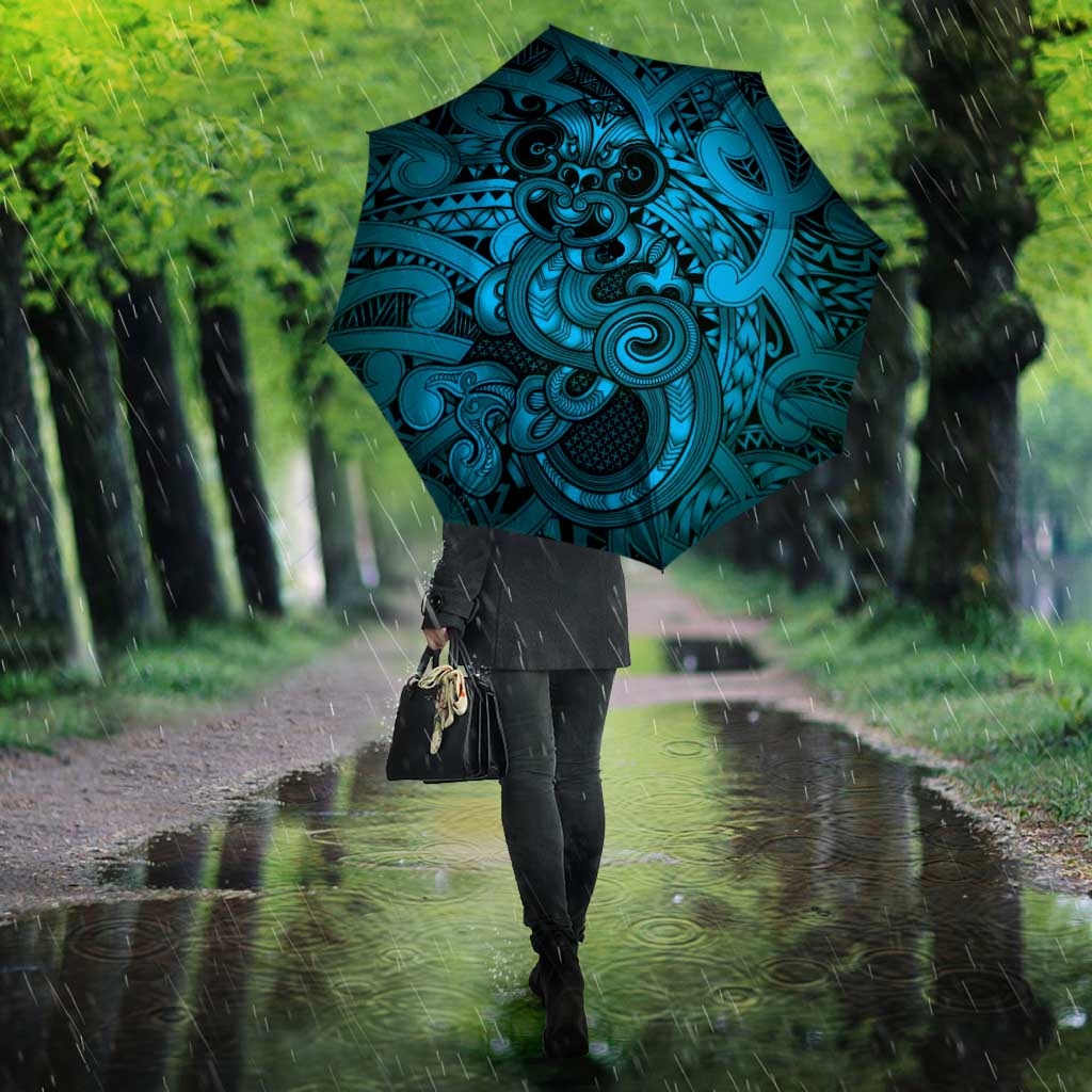 Aotearoa Maori Hei Tiki Umbrella Kikorangi Kowhaiwhai Puhoro Motif LT9 - Polynesian Pride
