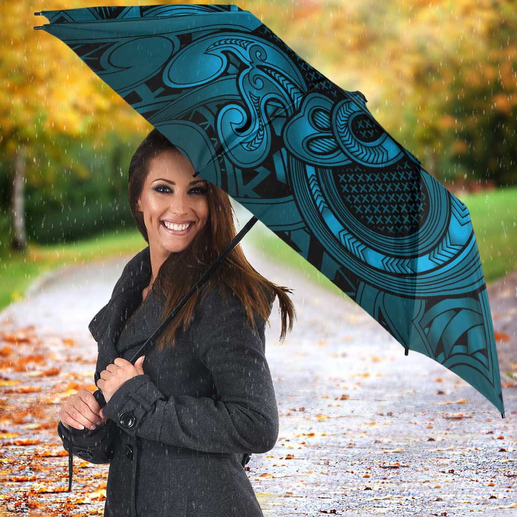 Aotearoa Maori Hei Tiki Umbrella Kikorangi Kowhaiwhai Puhoro Motif LT9 - Polynesian Pride