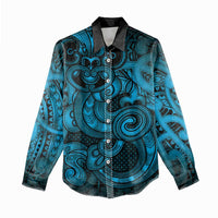 Aotearoa Maori Hei Tiki Women Casual Shirt Kikorangi Kowhaiwhai Puhoro Motif