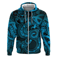 Aotearoa Maori Hei Tiki Zip Hoodie Kikorangi Kowhaiwhai Puhoro Motif