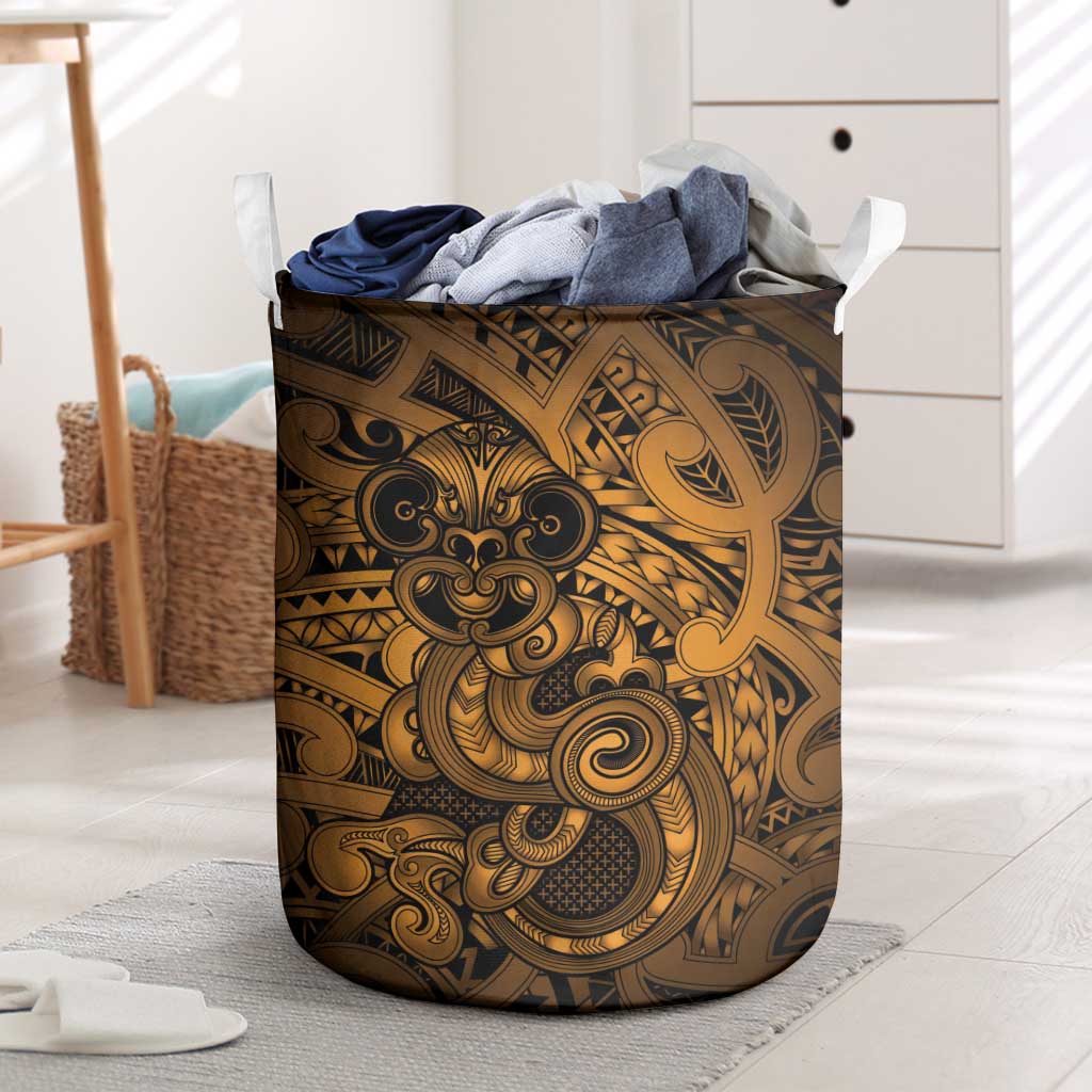Aotearoa Maori Hei Tiki Laundry Basket Koura Kowhaiwhai Puhoro Motif LT9 Gold - Polynesian Pride