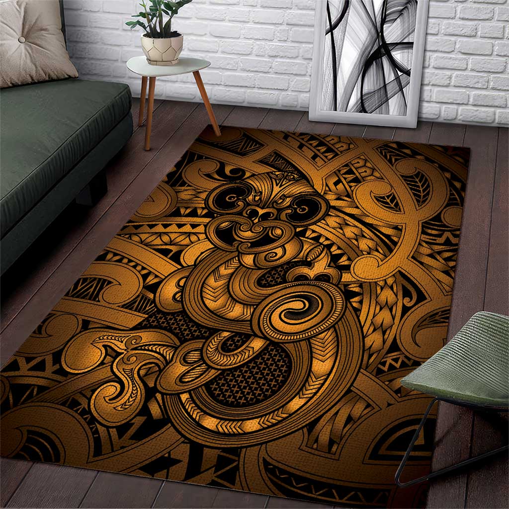 Aotearoa Maori Hei Tiki Area Rug Koura Kowhaiwhai Puhoro Motif LT9 Gold - Polynesian Pride