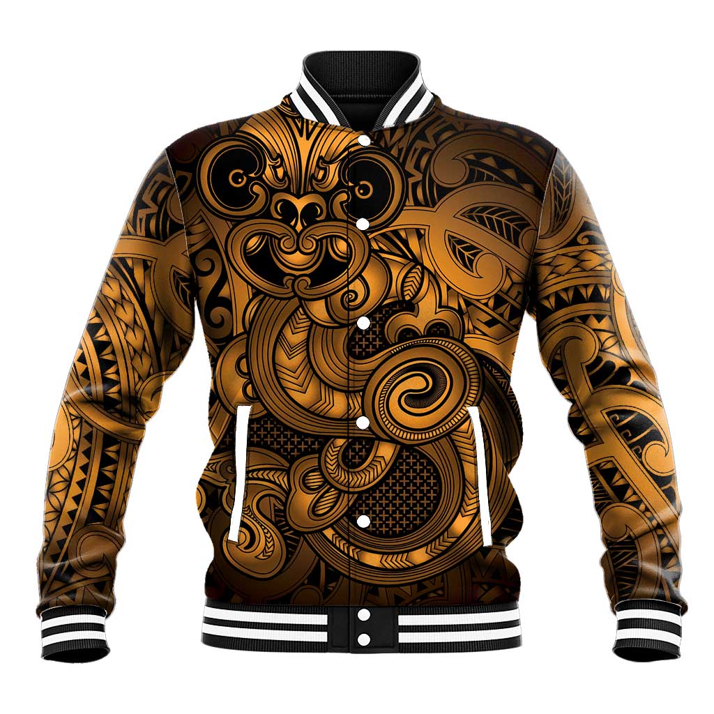Aotearoa Maori Hei Tiki Baseball Jacket Koura Kowhaiwhai Puhoro Motif LT9 Unisex Gold - Polynesian Pride