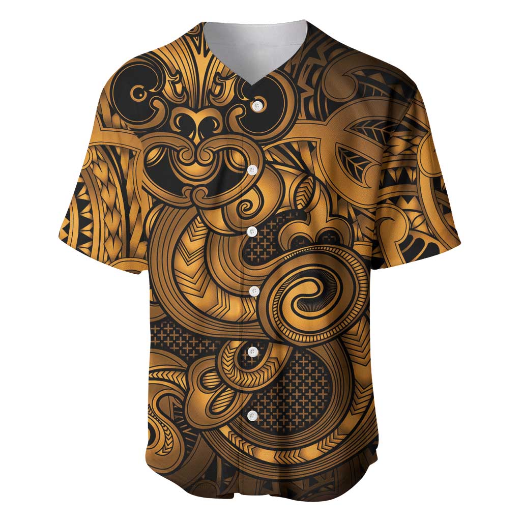 Aotearoa Maori Hei Tiki Baseball Jersey Koura Kowhaiwhai Puhoro Motif LT9 Gold - Polynesian Pride