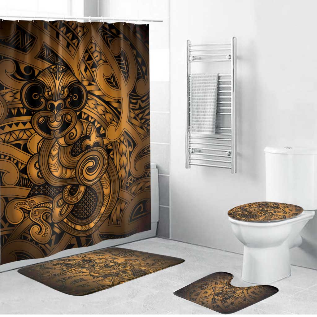 Aotearoa Maori Hei Tiki Bathroom Set Koura Kowhaiwhai Puhoro Motif LT9 Bathroom Set (4 pcs) Gold - Polynesian Pride
